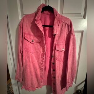 Pink Vintage Jean Jacket for Women, Large, Fringed, Buttons. Didn't Wear/Reposh.